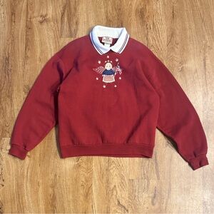 Vtg TOP STITCH Embroidered Angels Double Collar Sweatshirt Medium